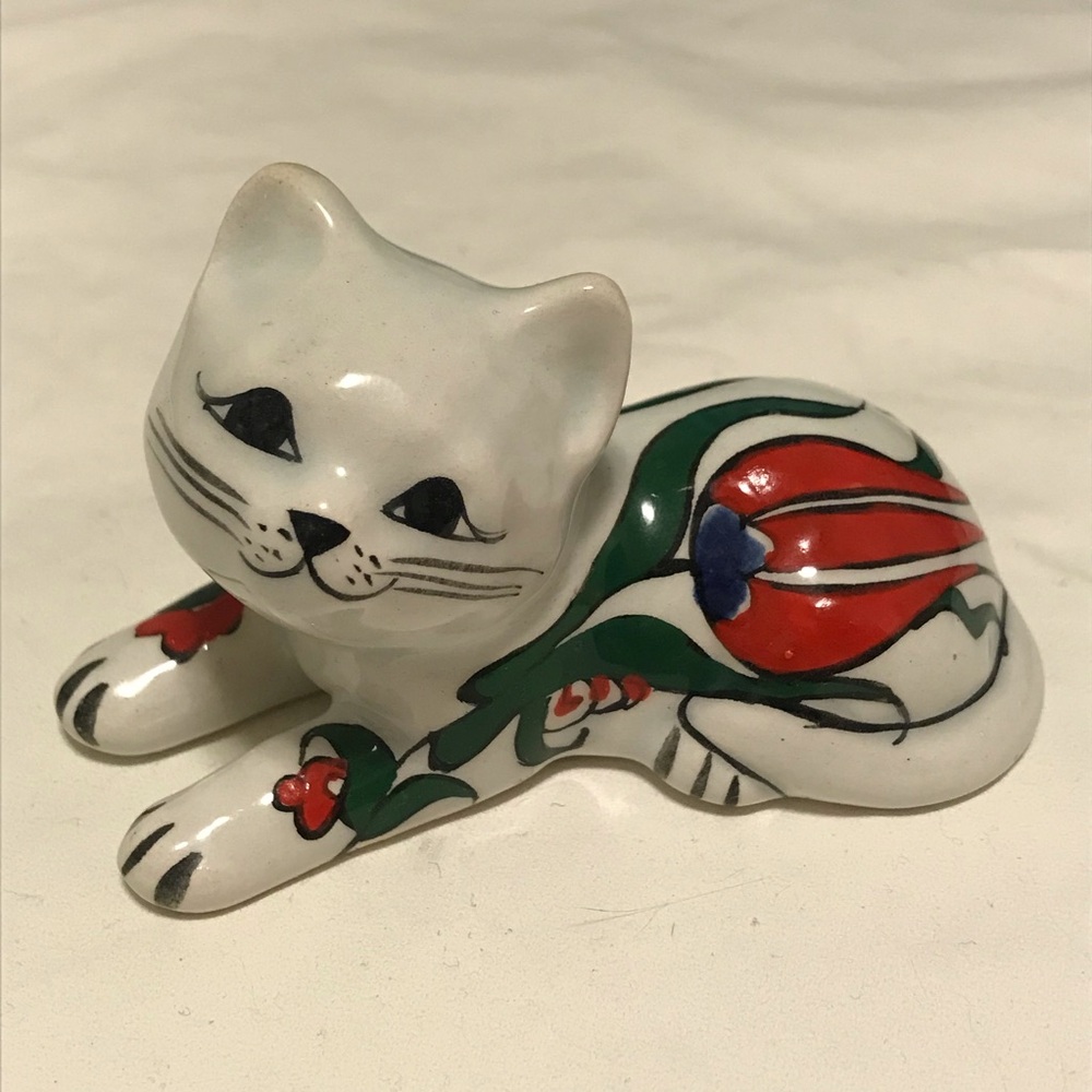 Hand Painted Ceramic Cat Figurine